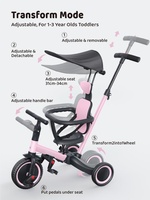 Tricycle poussette portable haut de gamme à 4 roues pour bébé, pliage en un clic, cadre en acier inoxydable, roues en PVC/PU, capacité de charge de 15 kg