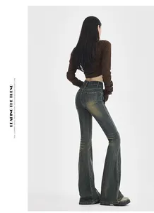 2024 Spring New Retro Washed Jeans Boot Cut Sexy Gradient Jeans Female Stretch Slim Look Everything In Stock In Warehouse Jeans