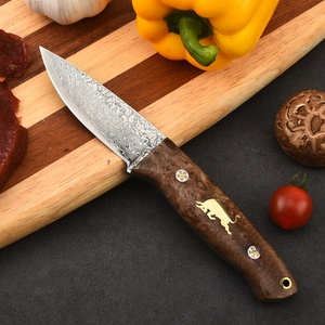 Cuchillo de bolsillo de hoja fija Taurus de acero de Damasco de alta calidad con mango de madera DIY y hoja de acero inoxidable, personalizable OEM para camping - Product Image 3
