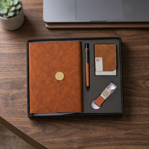 Leather A4 Organizer Planner With Pen Card Holder Keychain Gift <b>Set</b> Hardcover Brown Office Pen Keyring Business Promotions Gift - Product Image 3