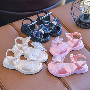 Sandales pour Filles Antidérapantes à Semelle Souple, Nœud Princesse Perlé, Chaussures de Plage d'Été pour Bébé Fille, à Prix Compétitif - Product Image 2