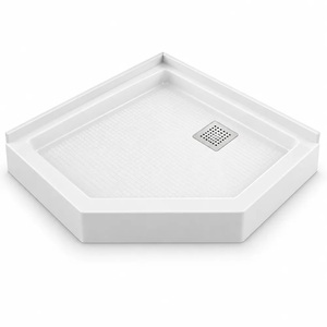 Base de douche d'angle en diamant blanc massif Glasstone, prête à poser, 3 côtés, rebord de carrelage de 1 pouce, série <span class=keywords><strong>GTA</strong></span> - Product Image 1