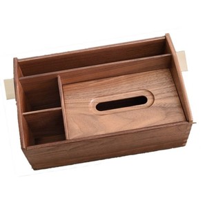 Organisateur de bureau en bois rectangulaire de 13 cm de haut, boîte de rangement multifonctionnelle pour le bureau et la maison, porte-mouchoirs avec porte-stylos et télécommande - Product Image 4