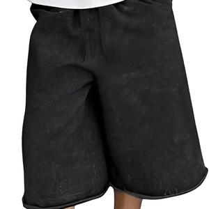 Shorts Bermuda en Coton Noir pour Homme, Taille Mi-Haute, Fermeture Élastique, Décontracté, Respirant, Tissu Tissé, Style Essentiel - Product Image 1