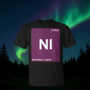 Camiseta Northern Lights Indica Strain Negra Unisex Cuello Redondo Manga Corta Promocional para Adultos - Product Image 3
