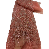NI.AI Haute Qualité Rose Couleur Tulle Perlé Net Dentelle Africaine avec Paillettes Tissu Brodé Dentelle pour Robe de Mariée