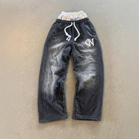 Pantalon de survêtement délavé personnalisé avec logo, double ceinture, 100 % coton, impression DTG, délavé, décontracté pour homme, vente en gros
