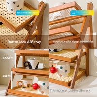 Étagère de présentation pliable en rotin à trois niveaux, support en bambou pour comptoir de cuisine, bar à café, rangement et organisation à domicile