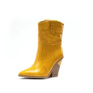 Botas femininas de salto robusto com 14 cores, plus size, 46, sapatos ocidentes, pontudo no dedão, 10cm, feminino, robusto, tornozelo