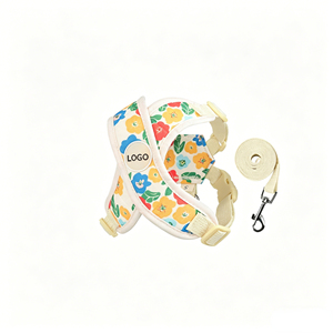 Adjustable No Pull Floral Print Dog Harness Set, Breathable Soft Mesh <b>Pet</b> Vest with <b>Leash</b> for Small Medium Dogs - Product Image 3