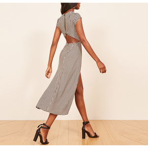 Donne Midi Lunghezza di Alta Crew Neckskirt Fessura Del Lato Corpetto Vestibilità Slim Auto Coperti Bottoni Sul Retro Del Collo Senza Fodera Relaxed Fit <span class=keywords><strong>vestito</strong></span> - Product Image 4