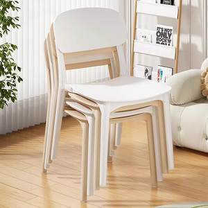 Tabouret empilable beige épaissi de style nordique minimaliste avec dossier, mobilier de maison, location, restaurant commercial, chaise en plastique - Product Image 1