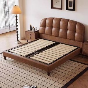 <span class=keywords><strong>Letto</strong></span> <span class=keywords><strong>matrimoniale</strong></span> moderno con struttura in legno e rivestimento in pelle cerata, stile a blocchi color crema, con schienale morbido, ideale per piccoli appartamenti e camere padronali - Product Image 5