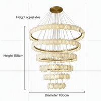 Lustre long multicouche en albâtre naturel, lumière LED chaude, cadre métallique personnalisé, lampe suspendue à intensité variable pour villa et escalier