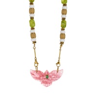 Collier en acier inoxydable perlé avec breloque aile d'ange en zircone, ornée d'aventurine verte, de jade jaune et de tourmaline pastèque, style resort