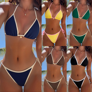 Ensembles <span class=keywords><strong>de</strong></span> bikinis brésiliens pour femmes, maillots <span class=keywords><strong>de</strong></span> <span class=keywords><strong>bain</strong></span> sexy triangle <span class=keywords><strong>tanga</strong></span> deux pièces, micro string, lingerie à nouer sur les côtés - Product Image 4