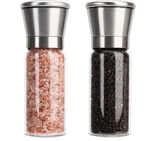 Premium Roze Himalayan Zout-En Pepermolen Set Met Hervulbare Glazen Potten, Verstelbare Grove Molens En Reinigingsaccessoires