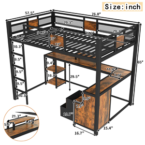 Ensemble de <span class=keywords><strong>lit</strong></span> mezzanine complet pour <span class=keywords><strong>chambre</strong></span> d'étudiant avec <span class=keywords><strong>bureau</strong></span> et rangement, design industriel, structure en métal et échelle - Product Image 4