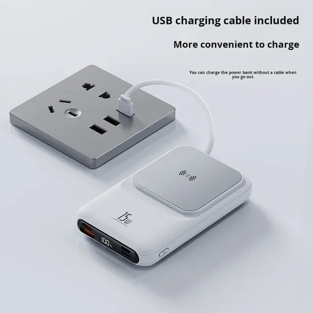 KW107 3C Certified Built-In Cable 10000Mah Magnetic Magsafe Mini Fast Charging Power Bank 112x68x23mm Customized Logo