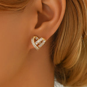 Jolies boucles d'oreilles en forme de coeur en or Style tendance avec cuivre rotatif et pierre de Zircon gains bijoux femmes boucles d'oreilles - Product Image 2