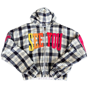 Ensemble sweat à capuche zippé réversible double couche personnalisé et pantalon de survêtement, motif lettres, coupe oversize courte, 100 % coton, pour l'hiver - Product Image 1