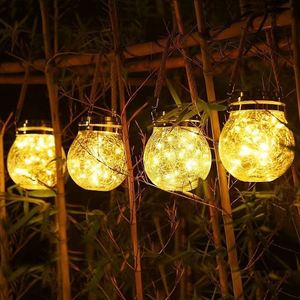 Waterproof Outdoor <b>Garden</b> Pathway Lamp Decoration Plastic Crackle Ball Solar <b>Hanging</b> Courtyard Path Lights - Product Image 4