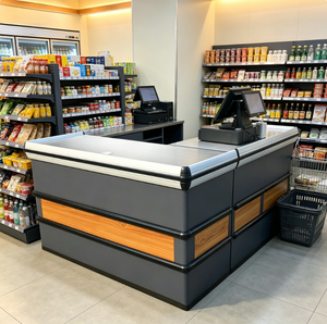 Bancone Cassa a L per Supermercato, in Metallo, con Armadietto Chiuso e Vano Portaoggetti Aperto, Pratico e Funzionale - Product Image 2