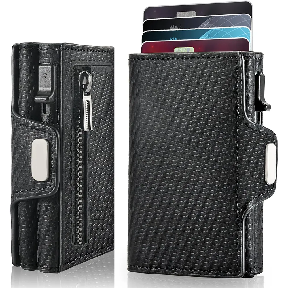 Mens Smart Pop Up Wallet Card Holder RFID Blocking Tri-fold Minimalist Coin Wallet