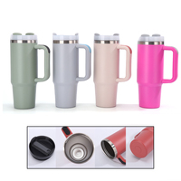 Gobelet isotherme en acier inoxydable de 40 oz avec logo personnalisé, poignée et paille, anti-fuite, double paroi, isolation thermique, pour le bureau et les voyages