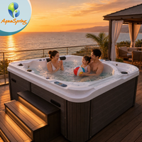 Spa Jacuzzi de Luxe Autoportant en Acrylique pour 7 Personnes avec 119 Jets et Cascade, Idéal pour Jardin Extérieur