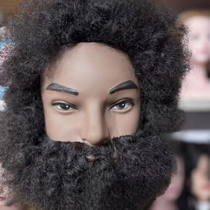 Tête de mannequin <span class=keywords><strong>homme</strong></span> afro avec barbe, 100% <span class=keywords><strong>cheveux</strong></span> humains, tête d'entraînement professionnelle pour la coiffure, idéale pour les tresses bouclées et les coupes. - Product Image 1