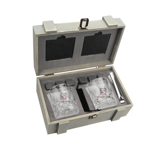 <span class=keywords><strong>La</strong></span> antigua vasos de whisky con caja de lujo 10 Oz rocas <span class=keywords><strong>Bar</strong></span> ware, para Bourbon licor y coctel bebidas de madera gris caja - Product Image 1