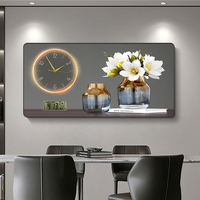Tableau mural moderne de luxe en cristal avec motif de vase pour le salon et la salle à manger, horloge silencieuse intégrée