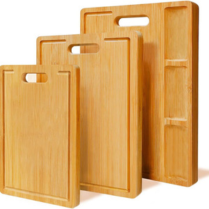 ชุดเขียงไม้ไผ่ 3 ชิ้น รูปทรงสี่เหลี่ยมผืนผ้า พร้อมหูจับ สำหรับใช้ในครัว - Product Image 1