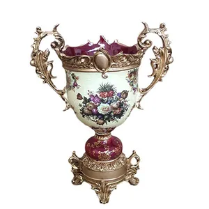 Vente en gros de vase à fleurs rétro en résine de luxe de grande taille pour la décoration intérieure de style européen pour le salon