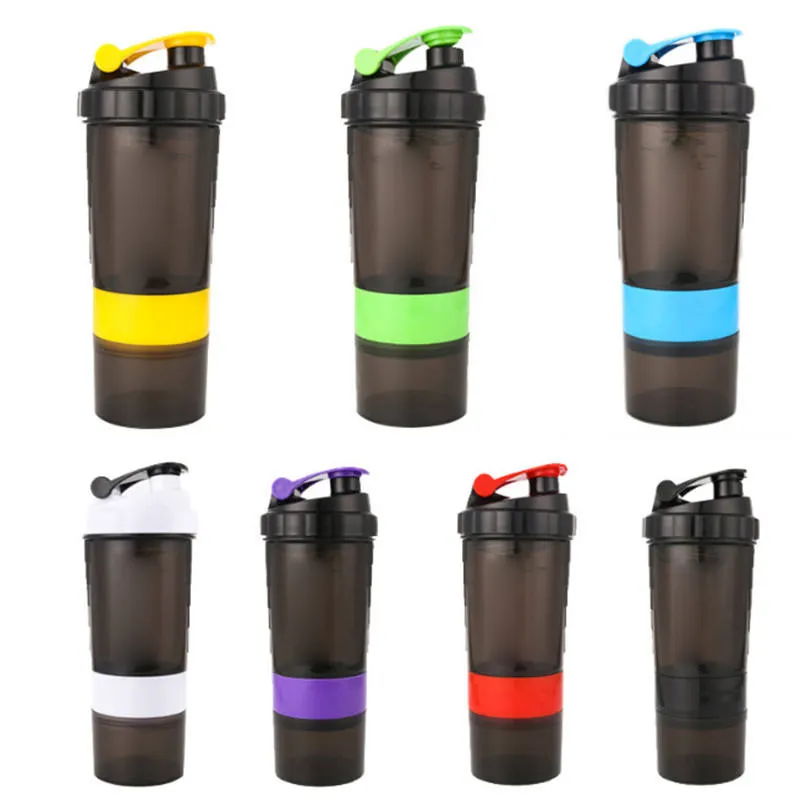 Nhà Máy Bán Hàng Trực Tiếp Biểu Tượng Tùy Chỉnh BPA FREE Nhựa 500Ml Màu Đen Ba Lớp Phòng Tập Thể Dục Protein Shaker Uống Chai Nước