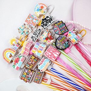 Phrase Series 10mm <span class=keywords><strong>Motivation</strong></span> Phrase Straw Topper Charms Réutilisable Pvc Potable Paille Conseils Couvre pour Gobelet - Product Image 4