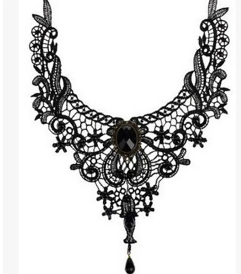 Gargantilla gótica Sexy para mujer, collar de encaje negro de cristal, Gargantilla Vintage victoriana, joyería Steampunk