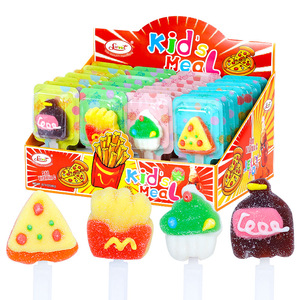 Transfrontalier pour l'exportation <span class=keywords><strong>Amazon</strong></span> Style occidental Fruité Aromatisé Fudge Snacks Sucette Frites Pizza Forme Pizza Bonbons - Product Image 1