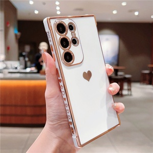 Nuevo Producto: Fundas para Teléfono con Marco Recto y Diseño de Corazón con Letras NICE, Cubierta Protectora Electrochapada para Samsung S22 S25 S24 S23 Ultra - Product Image 6