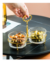 Premium spa Dim Sum Snack Plate Hotel Gold Hand Crown double bol rond en verre avec écrou avec couvercle