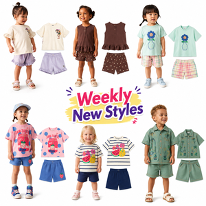 Children's Summer Mixed Size Two-Piece Outfits Polyester T-Shirt & Shorts Sets with Floral and Fruit Prints for Toddlers - Product Image 1