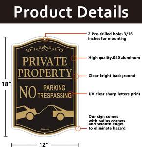 Letrero de Propiedad Privada Grande, Prohibido Estacionar, 12 x 18 Pulgadas, Los Infractores Serán Remolcados, Letrero de Jardín, Letreros de Metal de Aluminio Reflectantes Resistentes al Óxido - Product Image 2