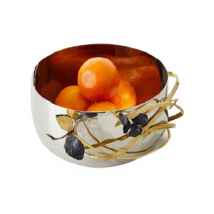 Bol décoratif en acier inoxydable, design tendance, forme ronde, pour desserts et fruits secs, en gros - Product Image 1