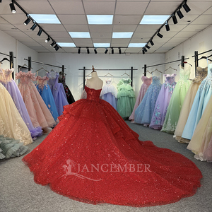 Robes de Quinceañera de luxe rouges, robes de bal brillantes en dentelle pour fête d'anniversaire, Vestidos De 15 Anos, corsets grande taille, robes de soirée Dy1354 - Product Image 6