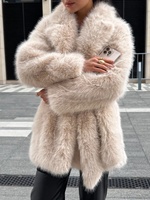 Zeyu 2026 Nouvelle Veste Longue en Fausse Fourrure Beige pour Femme, Col Revers, Coupe Oversize, Épaisse et Chaude, Hiver, Luxe, Soirée, Vêtement d'extérieur ODM