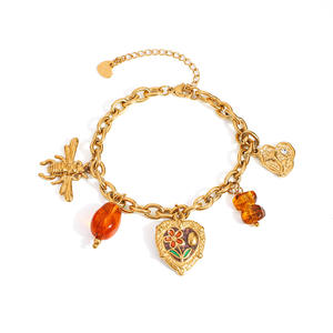 Heart-Shaped Flower Charm <b>Bracelet</b> 18K Gold Plated <b>Red</b> Pendant Gift Jewelry - Product Image 5