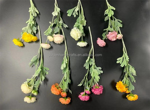 Décorations de mariage, <span class=keywords><strong>fleurs</strong></span> artificielles, pivoines artificielles en soie, tige floquée, 3 têtes, Ranunculus, QSLH-CF119 - Product Image 2