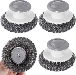 Dirty Pots Kitchen Dish Stainless Wire Scrubber Pad Cleaning Brush With Plastic Handle