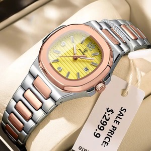 Reloj de Cuarzo de Lujo para Mujer, Resistente al Agua, Luminoso, con Fecha, Caja Cuadrada de Aleación de 31 mm, Correa de Cuero Estilo Ejecutivo, Shanghai - Product Image 1